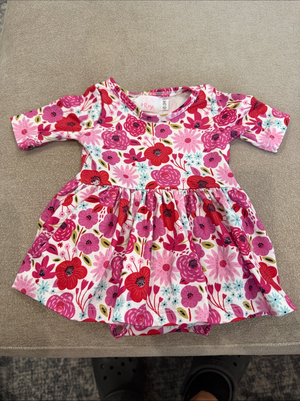 Mila & Rose Floral Knit Dress in Pink & Red